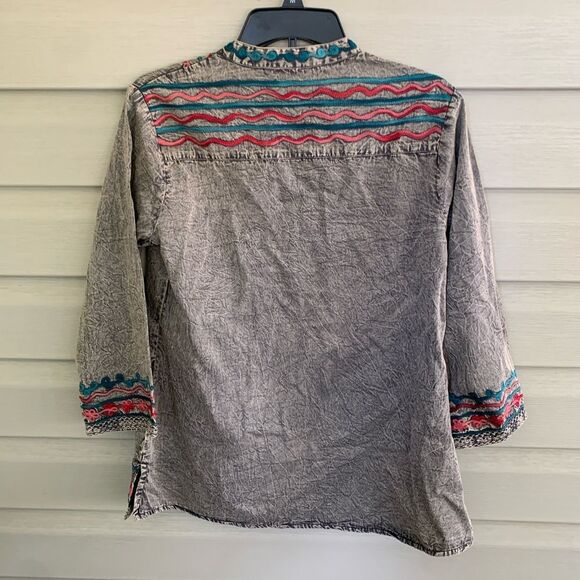 PARSLEY & SAGE embroidered tunic top blouse boho chic grey teal red sz S NWT - Picture 8 of 15
